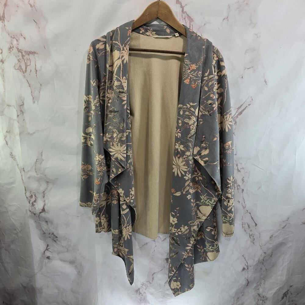 Soft Surroundings Cardigan Womens Large Faux Suede Waterfall Liquid Knit Floral